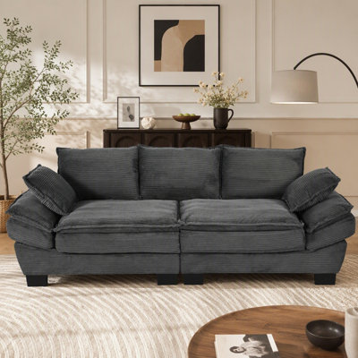 Modern Sofau- 85.4"  Curved Sofa, Back Upholstered Couch With 2 Decorative Throw Pillows, Corduroy Fabric Couch  ,  , Apartment