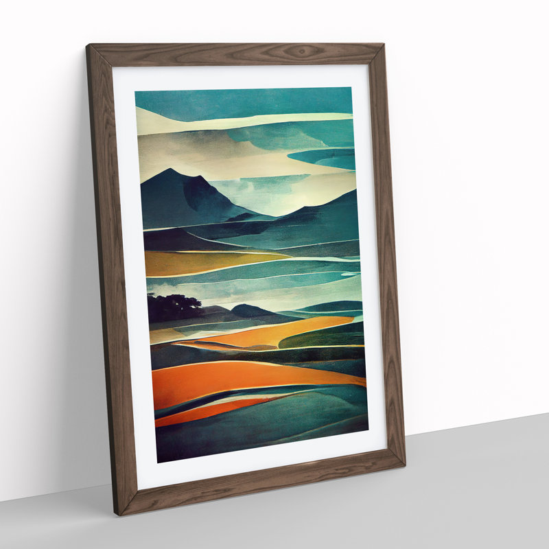 Mountain Landscape Abstract No.1 - Framed Print, 34cm H x 25cm W x 2cm D, Walnut