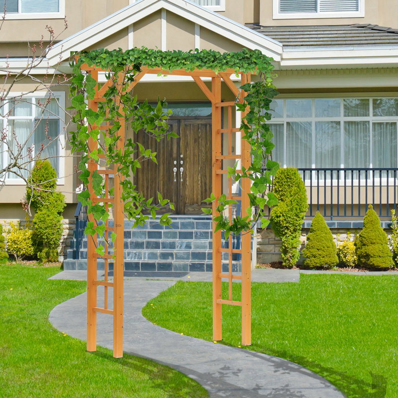 Natural Wood and Steel Garden Arbor Arch Trellis