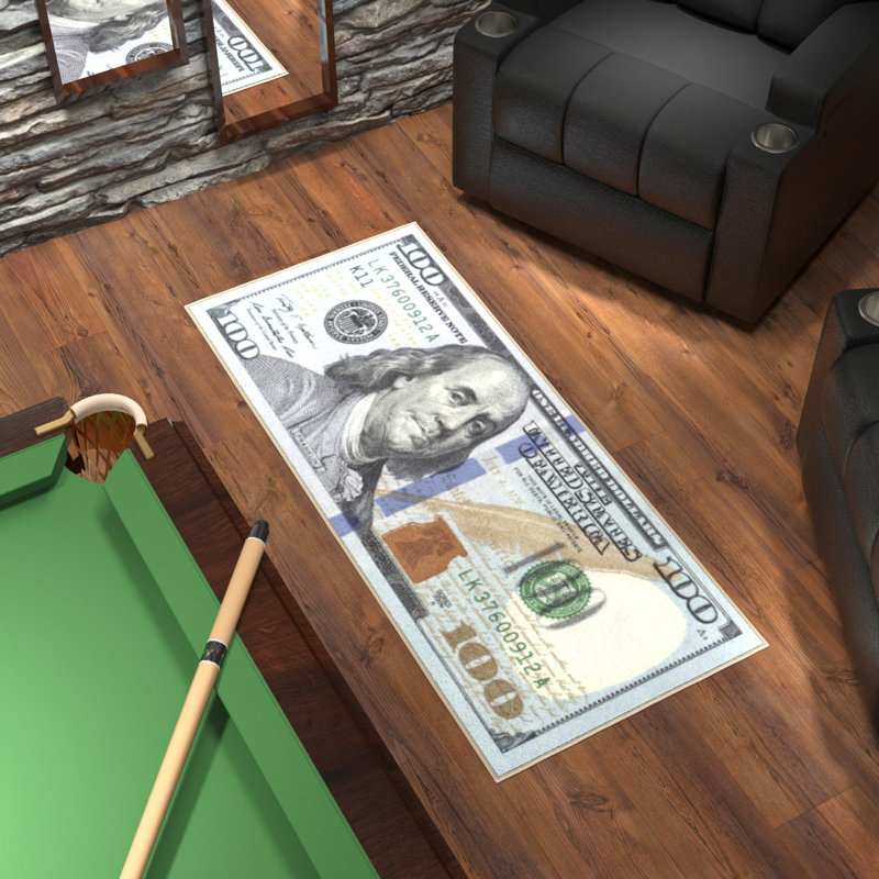 Tapis de couloir antidérapant à motif de billets de 100 dollars, Tapis de couloir 1 pi 8 po x 4 pi 5 po