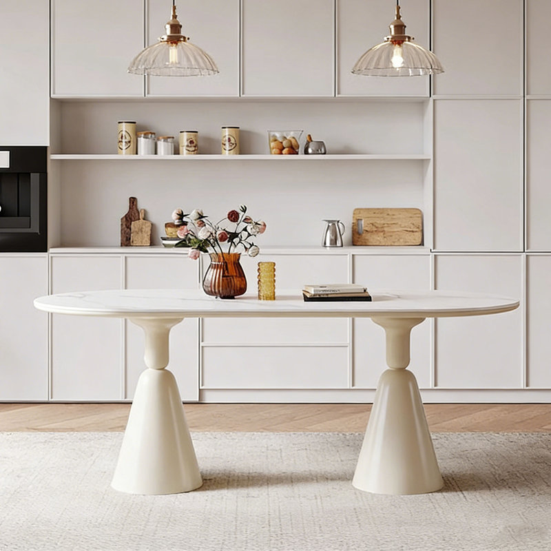 Table de salle à manger en pierre frittée crème mat, H 29,5 po x L 78,7 po x l 31,5 po