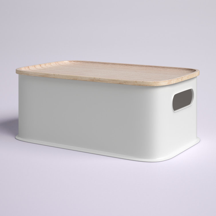 iDesign Eco BPA-Free Recycled Medium Storage Bin with Wood Lid, Gray