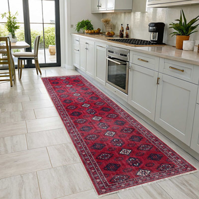 Tapis coulissant antidérapant en chenille bourgogne cerise rouge patiné pour salon