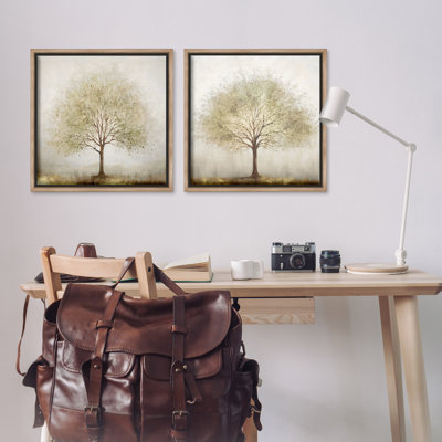 Lone Trees in Nature 2 Piece Gray Framed Floater Canvas Set, design by Irena Orlov