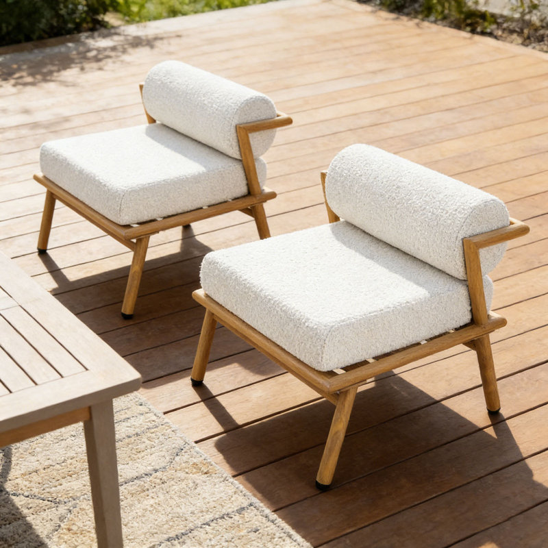 Outdoor Patio Teak Finished Iron Club Chair