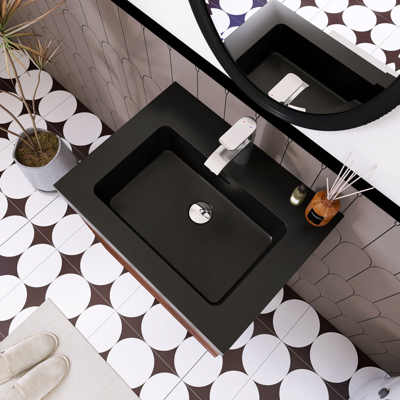 Meuble-lavabo simple 24 po avec plateau Kansiray, Brun, Noir mat