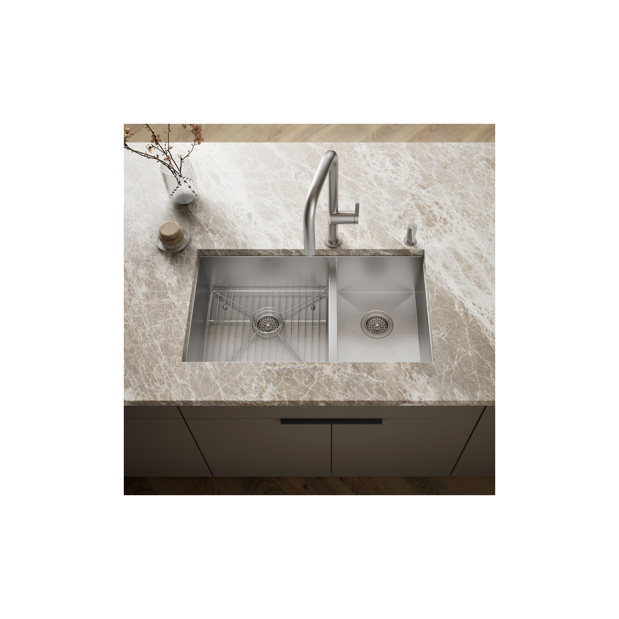 Vault 33" L x 22" W Dual Mount Kitchen Sink, 4 holes