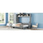 Lit escamotable double pleine grandeur avec placard et tiroirs, gris
