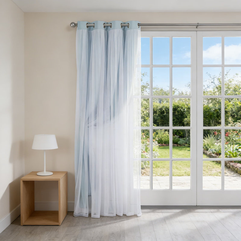 Double Layer Curtains Set - Sheer & Blackout Room Darkening Window Treatments With Grommet Top, Energy Efficient, 2 Panels Per Pack