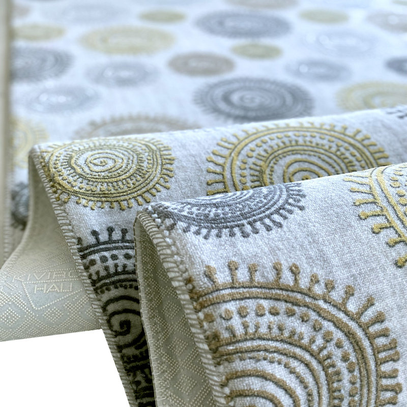 Tapis gris / taupe en polyester tissé à la machine Karley, Tapis de couloir 6 pi 7 po x 16 pi 5 po