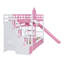 Le lit superposé simple rose avec 2 tiroirs, 3 tablettes et une glissoire - construction en pin, ajoute une touche de plaisir-566149784-566149789