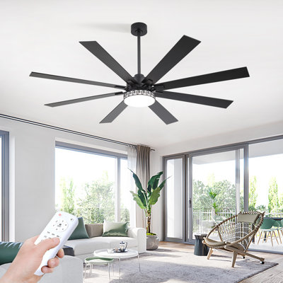 72 Inch Ceiling Fans with Lights and Remote, Black Indoor/Outdoor Ceiling Fan with Quiet DC Motor, 6 Speeds, with 8 Dual Finish Blades for Living Room Bedroom Patio