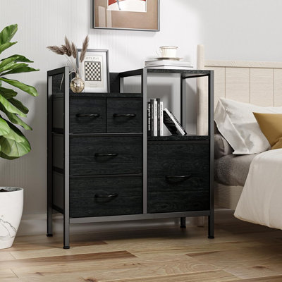 Commodes pour organisation de chambre à coucher Commode avec 5 tiroirs de rangement Tiroir robuste à 2 niveaux pour grand couloir d'entrée noir