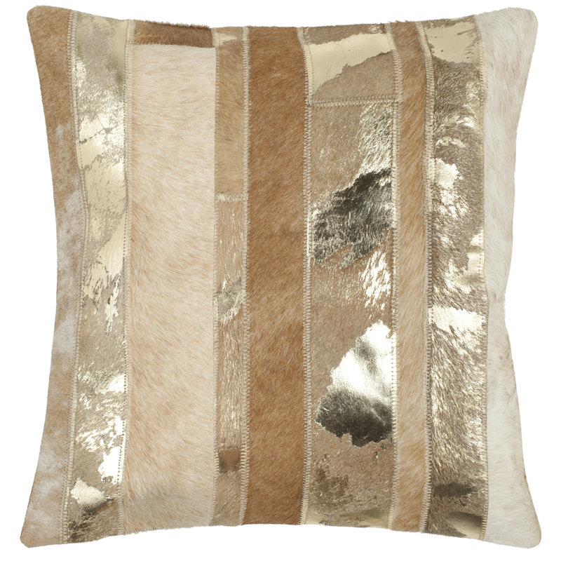 Striped Feather Reversible Throw Pillow, Gold, 22" x 22"