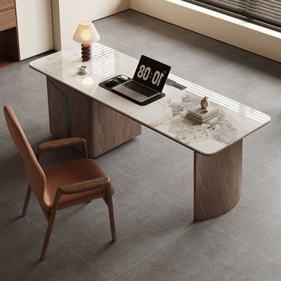 White+Brownness Rectangular Stone+Solid Wood desk