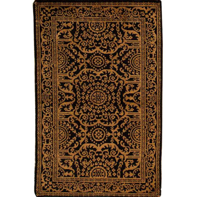 Oriental Hand-Knotted Wool Black/Gold Area Rug
