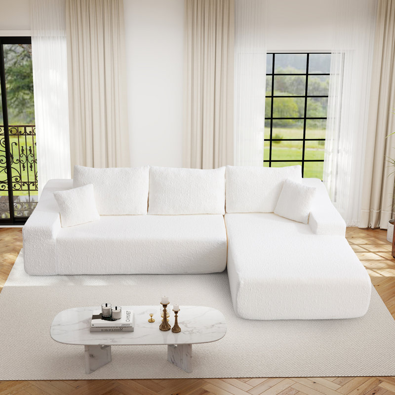2-Piece Modular Compression Sectional Sofa With Textured Fabric, 3-Seater Sofa & Left Chaise For Living Room