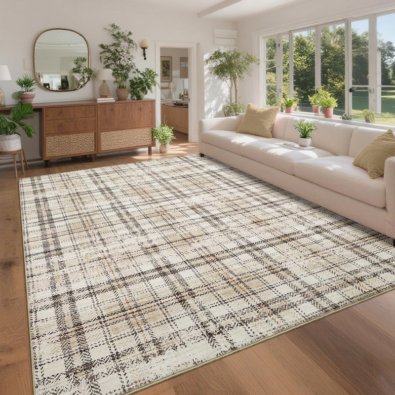 Rugs for Living Room Area Rug Washable Rug Non Slip Foldable Modern Carpet for Bedroom Dining Room Nursery Office, Beige