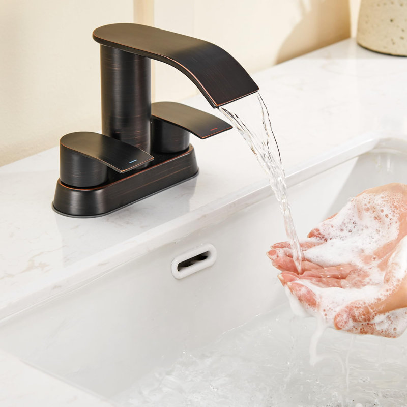 Robinet de lavabo de salle de bain 4 po à poignée double 4 po avec bonde escamotable (ensemble de 2), Bronze frotté à l'huile