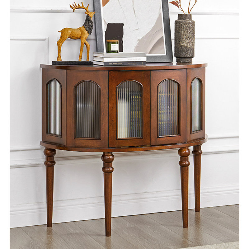 Buffet incurvé en bois massif à 2 portes French Country, 35.4" H x 39.4" W x 15.7" D, Brown, Brown, Brown