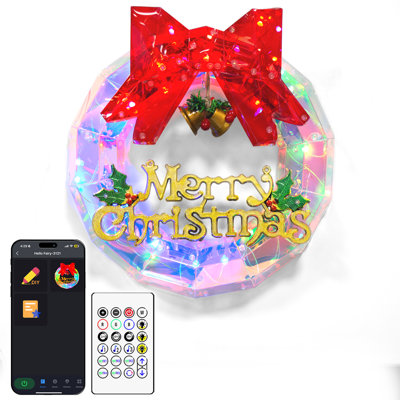 Guirlande de Noël intelligente 12 po pré-éclairée avec lumière de couleur changeante, programmable, programmable et télécommandée, 33 lumières à DEL, décoration artificielle, USB, pré-décorée, arc-en-ciel, baies pour Halloween