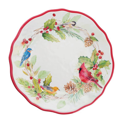 Winter Birds 18 Piece Melamine Dinnerware Set Plate and Bowl Set - Service for 6