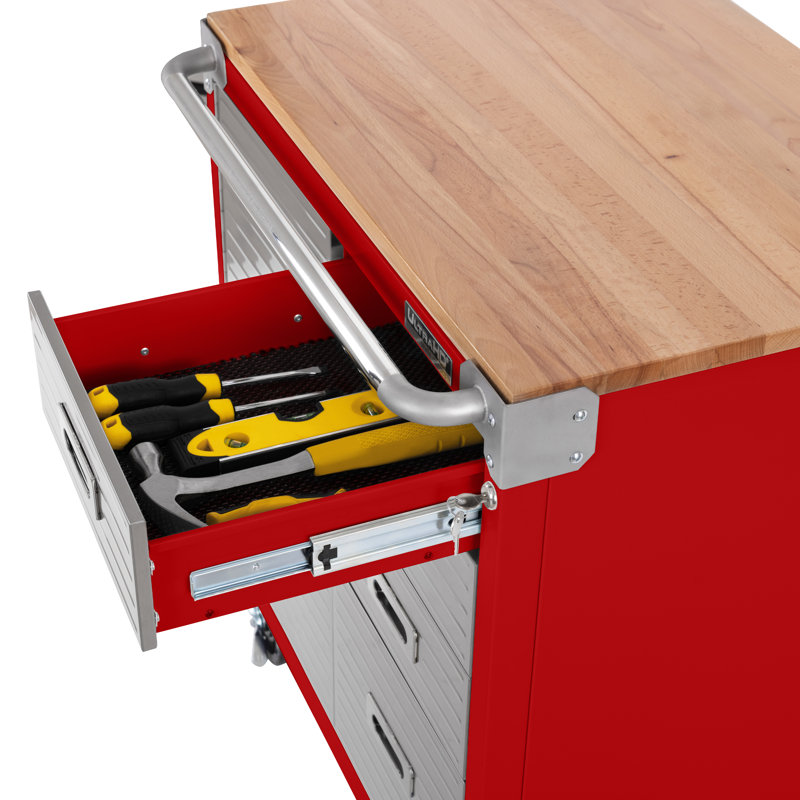 Seville Classics UltraHD 4-Drawer with 1-Door Rolling Cabinet, Red