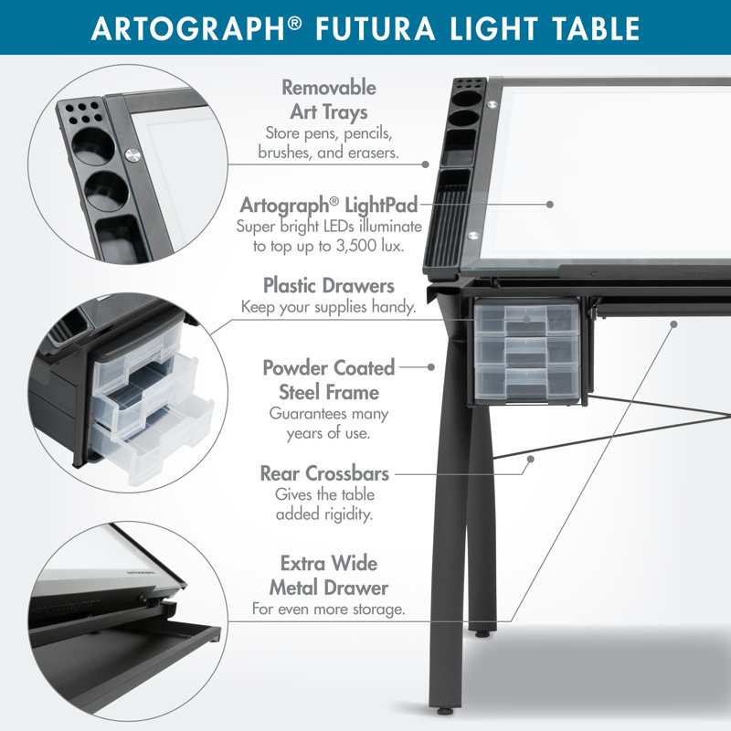 Glass Top Metal Base Drafting Table