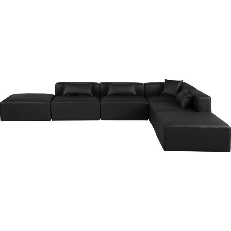 Houswerth Upholstered L-Shaped Sectional Reversible, Black Vegan Leather