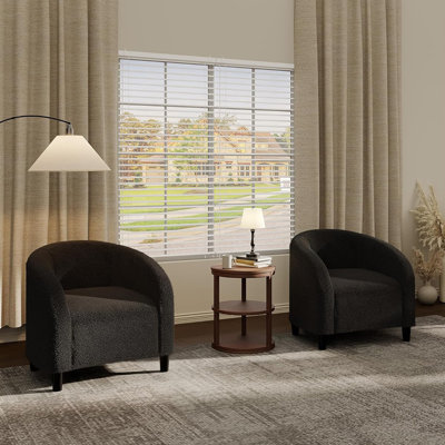 Ensemble de 2 chaises d'appoint en tonneau avec accoudoirs arrondis, fauteuils rembourrés ronds pour le salon, la chambre à coucher, le bureau ou la réception