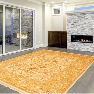Tapis unique en laine noué à la main style nouvel âge Ushak 6 pi 1 po x 8 pi 10 po crème Yaak