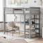 Lit mezzanine avec tablettes de rangement et bureau sous le lit-1344954412-1344954413