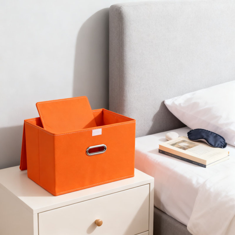 Foldable Fabric Storage Bins With Lids And Leather Handles - Collapsible Organizer Cube With Removable Divider For Home And Closet Organization (Set Of 3)