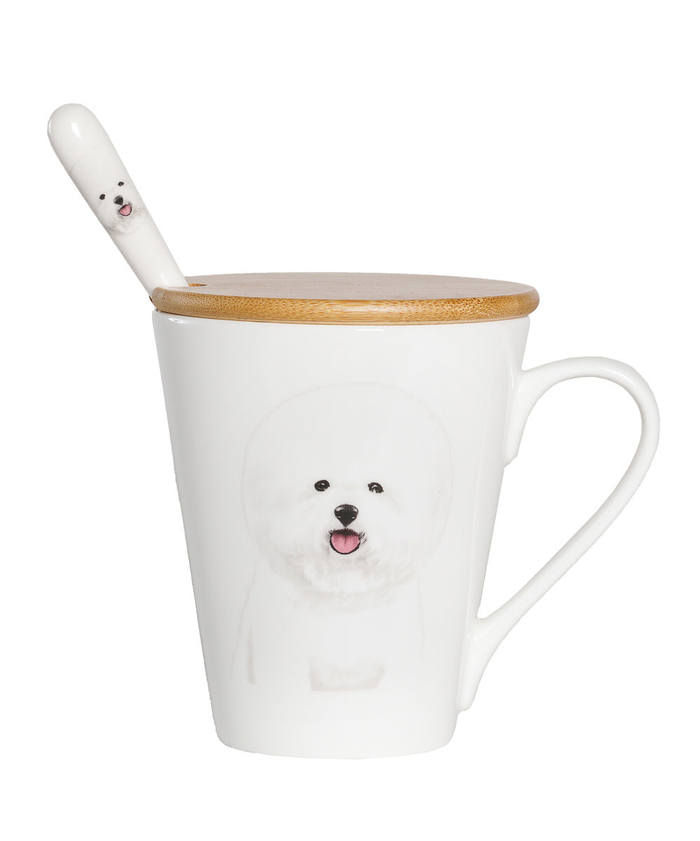 PetOrama Pet Portrait Porcelain Water Cup with Lid & Spoon - Bichon