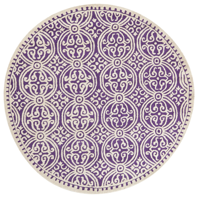 Tapis mauve en laine touffeté à la main Canace, Rond 8 pi