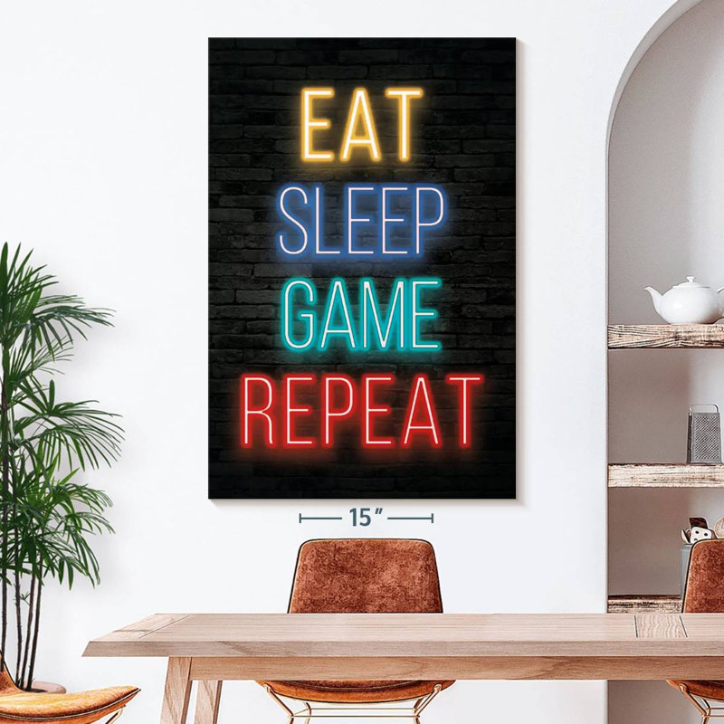 Neon Eat Sleep Game Répétition sur toile, H 51 po x l 34 po x P 1,25 po