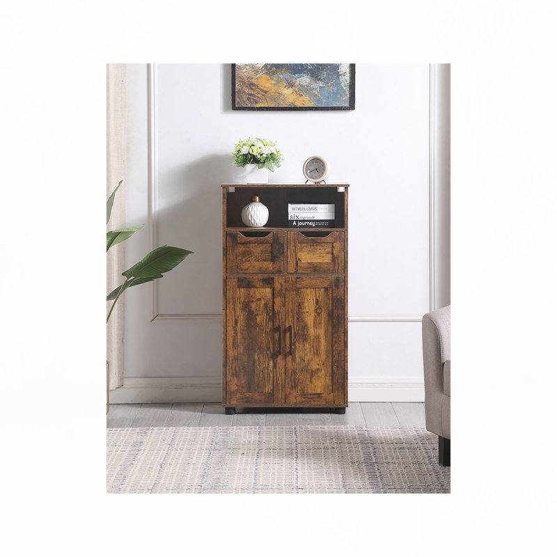 Storage Cabinet with 2 Large Drawer & Adjustable Shelf, Rustic Brown
