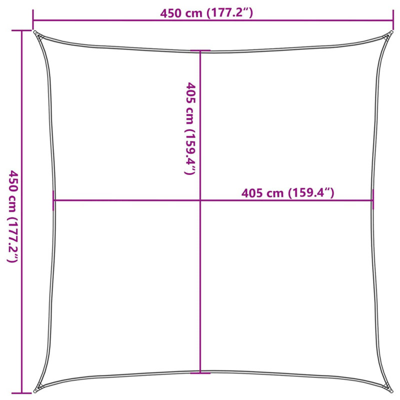 Ortley Sunshade Sail 160 g/m² HDPE, 450cm W x 450cm L, Light Green