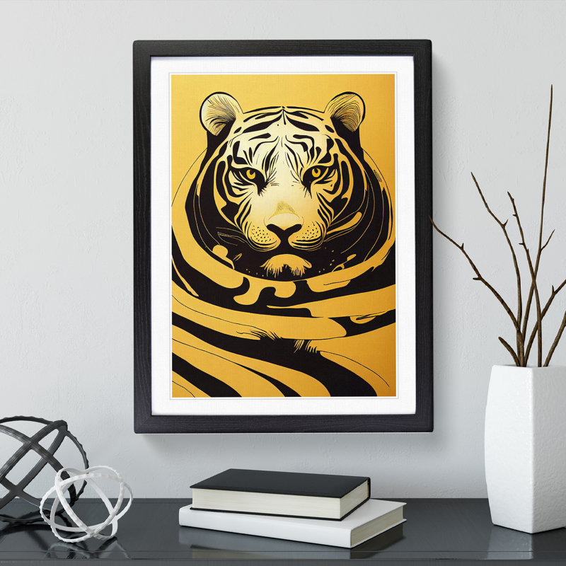 XV1022-4874X Unique Tiger Art No.1 Abstract - Print, White, Black Framed Paper, 66cm H x 48cm W