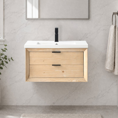 Lelanie 30" Modern Wall-Mounted Single Bathroom Vanity with Ceramic Top