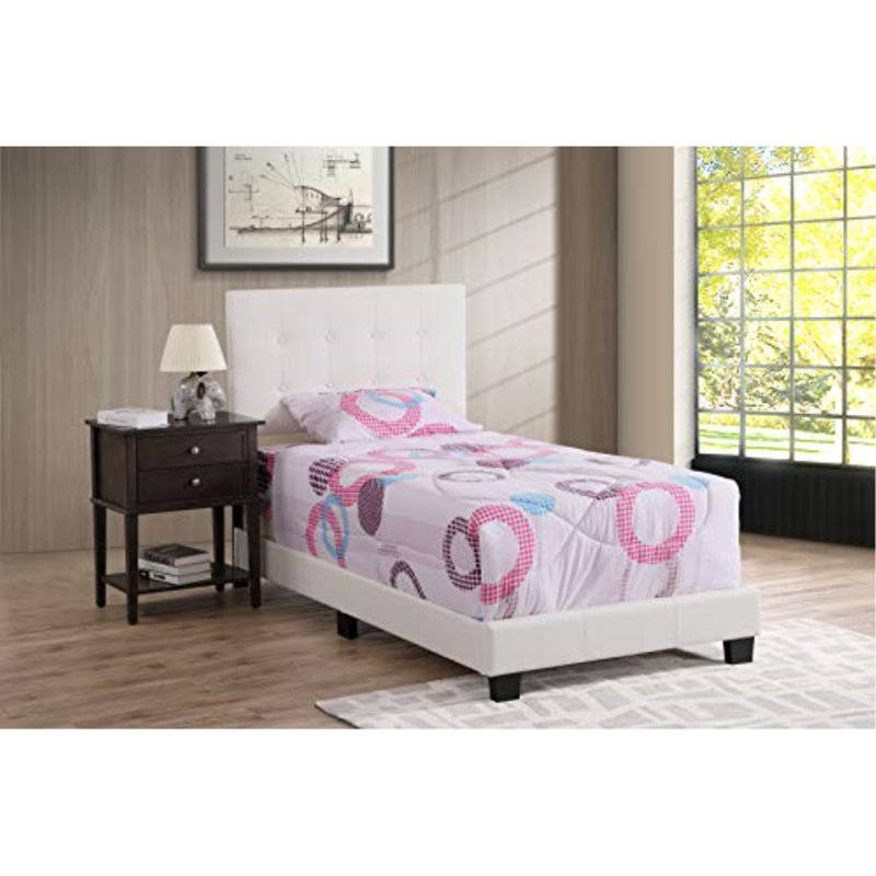 Tufted Low Profile Standard Bed, Twin, White