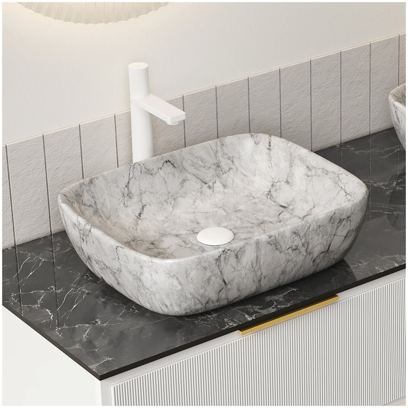 Lavabo de salle de bain en céramique 19 po sans armoire, marbre blanc Volakas