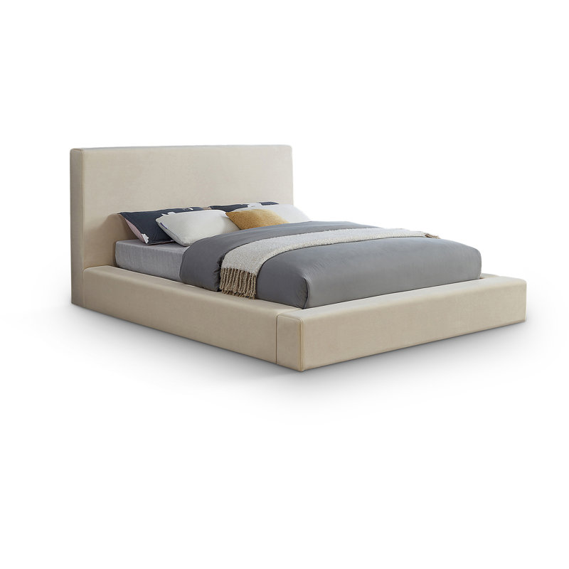 Ishia Upholstered Platform Bed, Queen, Cream Velvet
