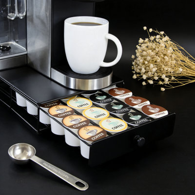 Tiroir à café à roulettes, rangement compact sous la cafetière, pouvant contenir 24 K-Cups, comptoir de cuisine mince avec roues coulissantes lisses