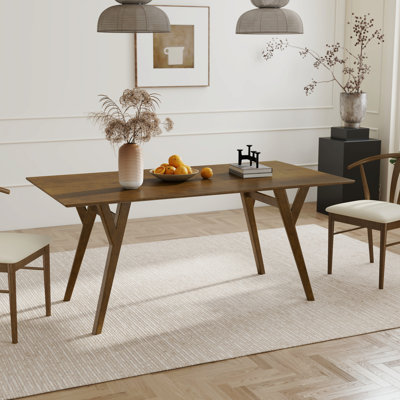 Table de salle à manger contemporaine à finition noyer avec base en bois massif