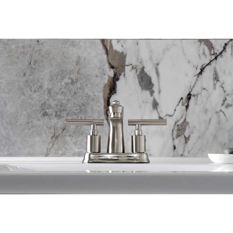 Kingston Brass Manhattan Two-Handle 3-Hole Deck Mount 4" Centerset Bathroom Faucet with Pop-Up Drain, Brushed Nickel
