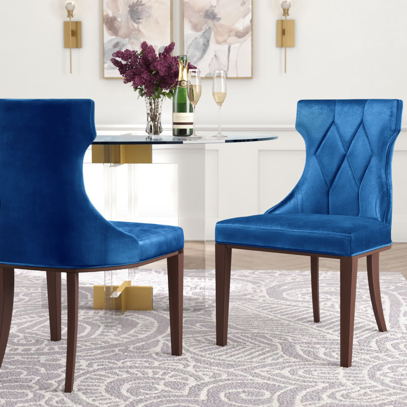 Reine Traditional Velvet Upholstered Beech Wood Side Chair in Cobalt Blue, Cobalt Blue