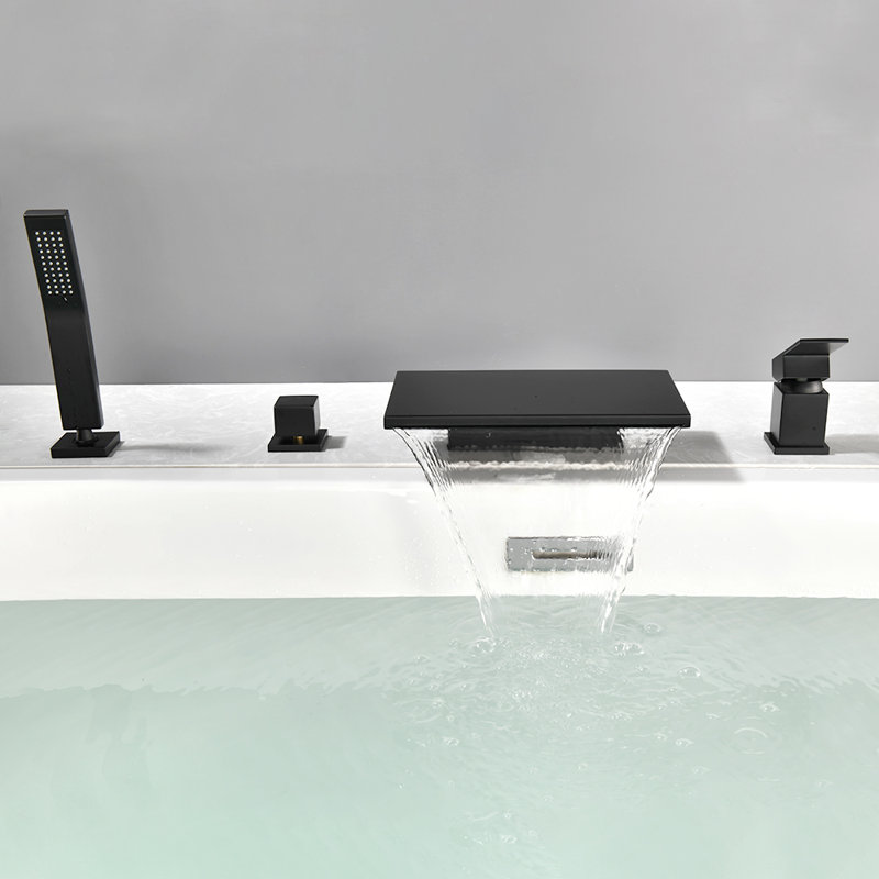 Deck Mount Roman Tub Faucet Set Waterfall High Flow Bathtub Faucets, Brushed Nickel