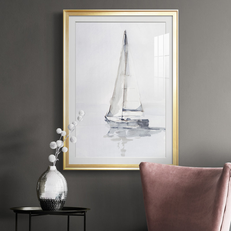 Misty Harbor I - Misty Harbor I - Art mural mural mat et encadré sous verre, H 30,5 po x l 22,5 po x P 1 po, Cadre doré