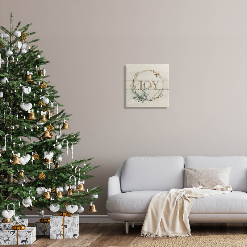 «Seasonal Winter Joy Wreath», art mural sur toile par Carol Robinson, H 17 po x l 17 po x P 1,5 po